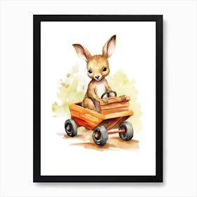 Baby Kangaroo On Toy Car, Watercolour Nursery 3 Poster