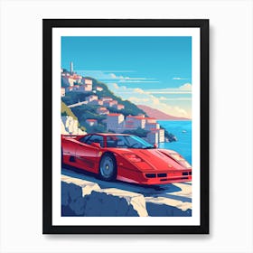 A Ferrari F40 In Amalfi Coast, Italy, Car Illustration 2 Art Print