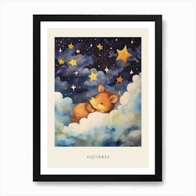 Baby Squirrel 1 Sleeping In The Clouds Nursery Poster Art Print