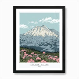 Mount St Helens Usa Color Line Drawing 3 Poster Art Print
