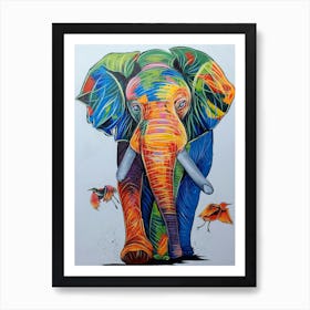 Elephant With Birds Art Print
