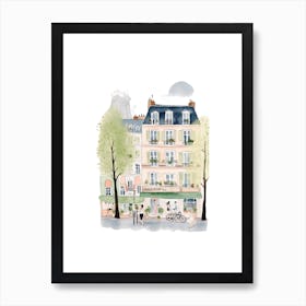 Paris France Street Scene Illustration Watercolour 2 Art Print