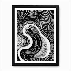 Wavy Sketch In Black And White Line Art 9 Art Print