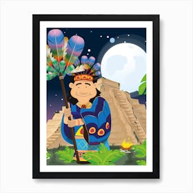 Aztek cartoon man Art Print