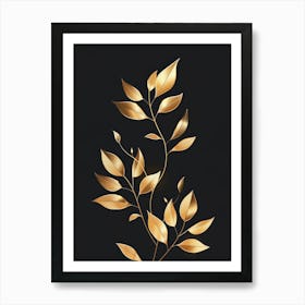 Gold Leaves On Black Background 6 Art Print