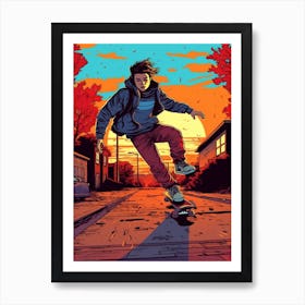 Skateboarding In Montreal, Canada Comic Style 4 Art Print