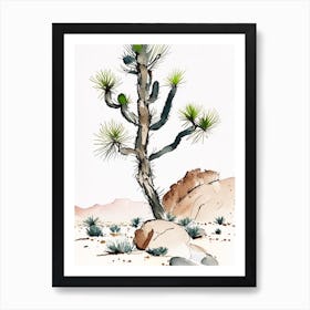 Joshua Tree In Rocky Landscape Minimilist Watercolour  (3) Art Print