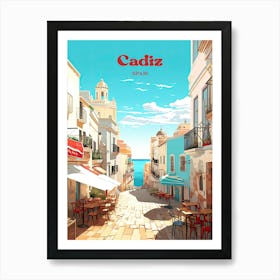 Cadiz Spain Summer Digital Travel Illustration Art Print