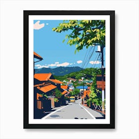 Yufuin Japan Colourful Illustration Art Print