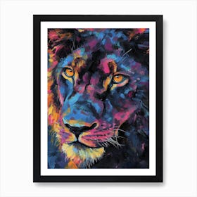 Black Lion Portrait Close Up Fauvist Painting 3 Art Print