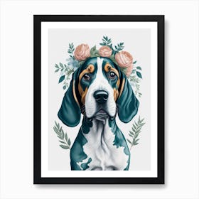 Floral Basset Hound Dog Painting (2) Art Print
