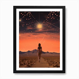 Woman roaming a cosmic desert Art Print