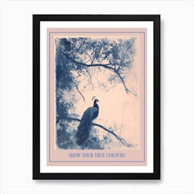 Cyanotype Inspired Peacock In The Tree 3 Poster Art Print