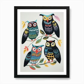 Folk Style Bird Painting Owl 1 Art Print