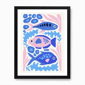Blue And Pink Fish Ocean Collection Boho 2 Art Print