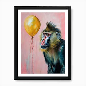 Cute Mandrill 2 With Balloon Art Print