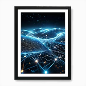 Cybernetic Abstract Concept Art Featuring A Network Of Luminous Dots And Waves Polygons And Streams (3) Art Print