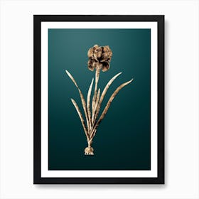 Gold Botanical Mourning Iris on Dark Teal Art Print