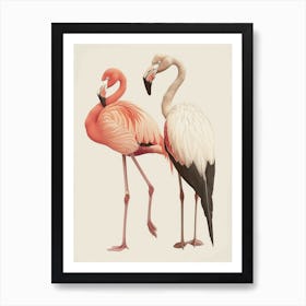 Lesser Flamingo And Bird Of Paradise Minimalist Illustration 4 Art Print
