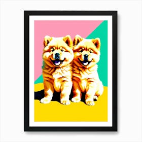 'Chow Chow Pups', This Contemporary art brings POP Art and Flat Vector Art Together, Colorful Art, Animal Art, Home Decor, Kids Room Decor, Puppy Bank - 65th Art Print