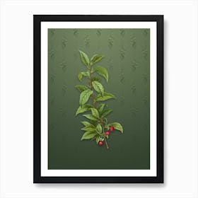 Vintage Cherry Botanical on Lunar Green Pattern n.1380 Art Print