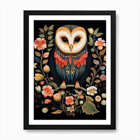 Folk Bird Illustration Barn Owl 3 Art Print