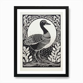 B&W Bird Linocut Canada Goose 2 Art Print