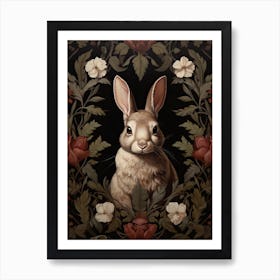 Rabbit Portrait With Rustic Flowers 0 Art Print