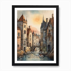 Edinburgh Scotland City Vintage Painting (23) Art Print
