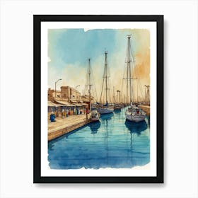 Watercolor Of A Harbor Art Print