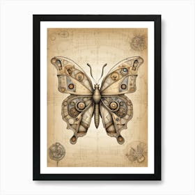 Da Vinci Butterfly Drawing v2 Art Print
