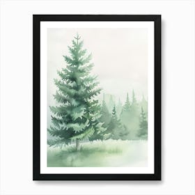 Fir Tree Atmospheric Watercolour Painting 2 Art Print