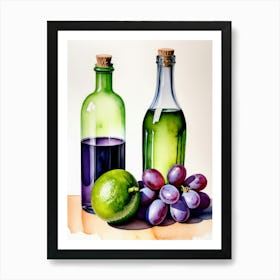 Lime and Grape near a bottle watercolor painting 9 Art Print