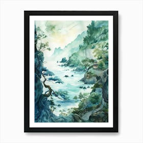 Watercolor Of Asian Landscape Art Print