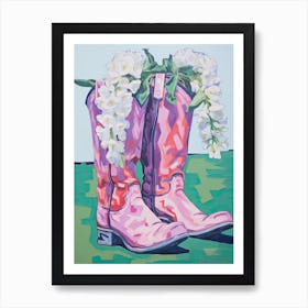 A Painting Of Cowboy Boots With Snapdragon Flowers, Fauvist Style, Still Life 4 Art Print