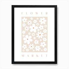 Daisy Flower Market Floral Neutral Beige Wall Art Art Print