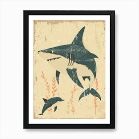 Shark & Dolphin Muted Pastel Art Print