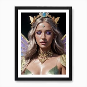 Golden Butterfly, Elf Lady, Greek Goddess, Butterfly Fairy, Aesthetic Art, Portrait Art, Ai Generated Art Vol.6 Art Print