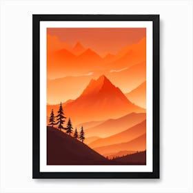 Misty Mountains Vertical Composition In Orange Tone 258 Art Print