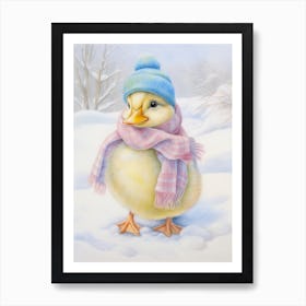 Winter Duckling In A Scarf Pencil Illustration 2 Art Print