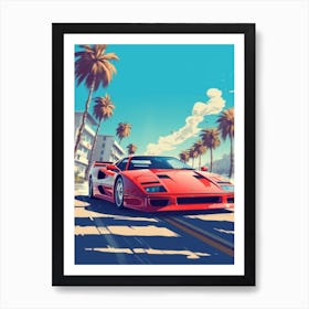 A Ferrari F40 In The French Riviera Car Illustration 4 Art Print