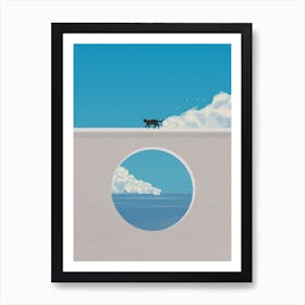 Minimal art of cat on a bridge Art Print