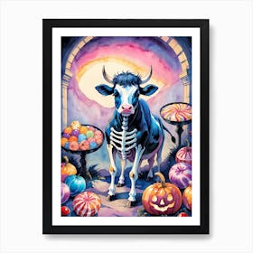 Cute Skeleton Cow Painting Halloween (33) Art Print
