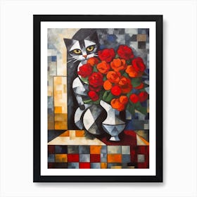 Carnation With A Cat 1 Cubism Picasso Style Art Print