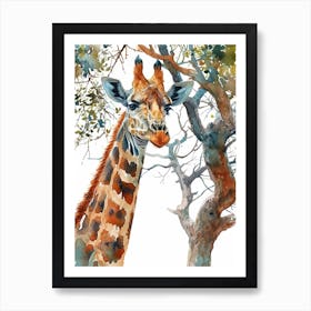 Giraffe Under The Acacia Tree Watercolour 3 Poster