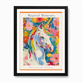 Unicorn Painted Portrait Floral Rainbow 1 Poster Art Print