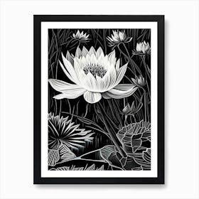 Water Lily Wildflower Linocut 1 Art Print