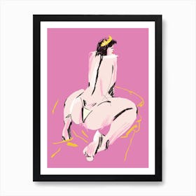 Female Nude Back View Pink Art Print