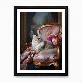 Cat On Pink Gold Throne Rococo Style Art Print