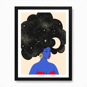 Universe in her Hair Art Print